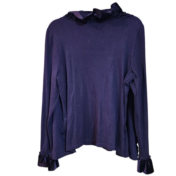 Elementz Womens Purple Ruffle Trim Long Sleeve Open Front Cardigan attached shir - Picture 2 of 3